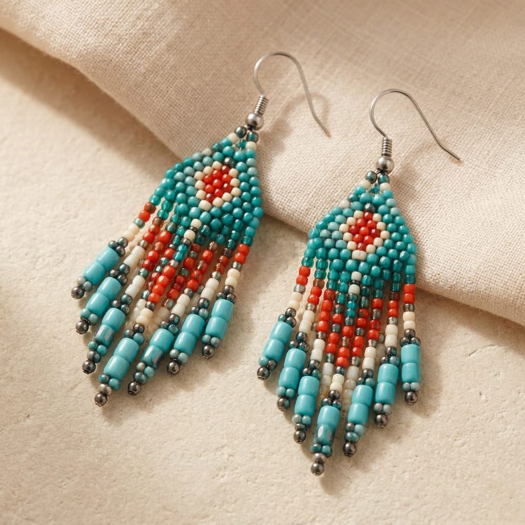 Hand Beaded Feather Earrings