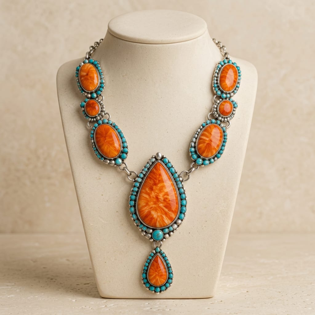 Spiny Oyster & Turquoise Statement Necklace
