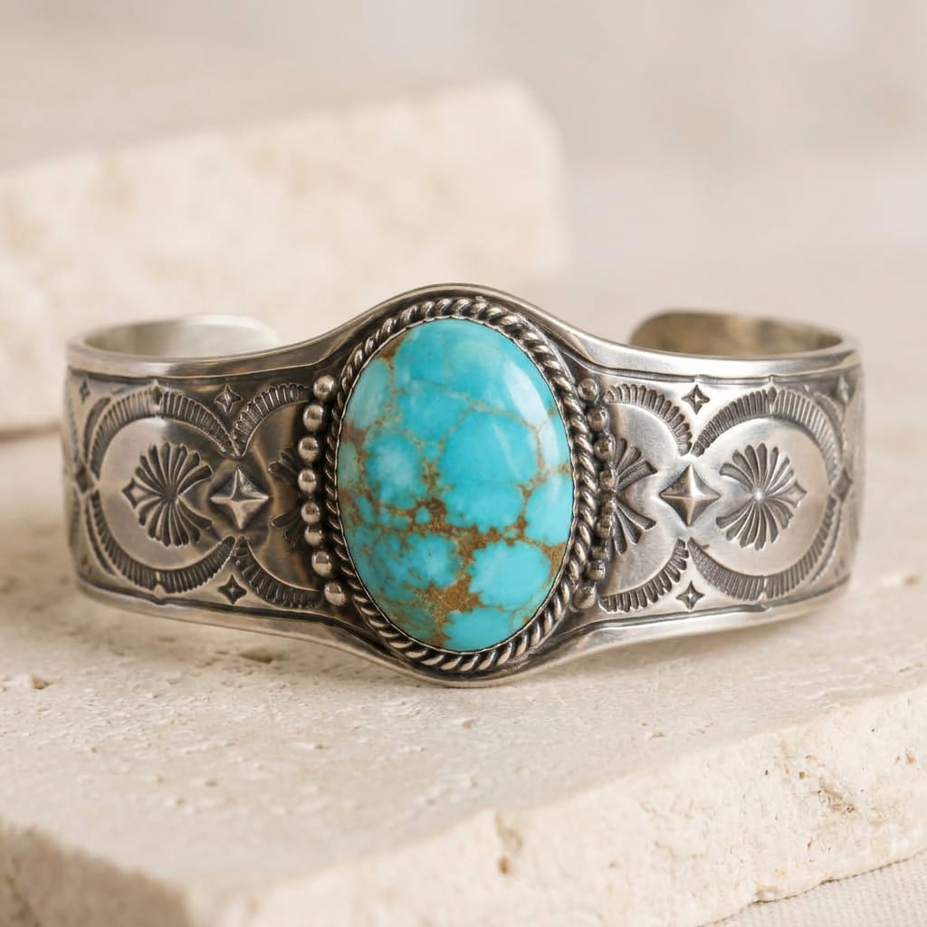 Stamped Turquoise Cuff