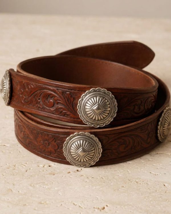 Tooled Leather Concho Belt