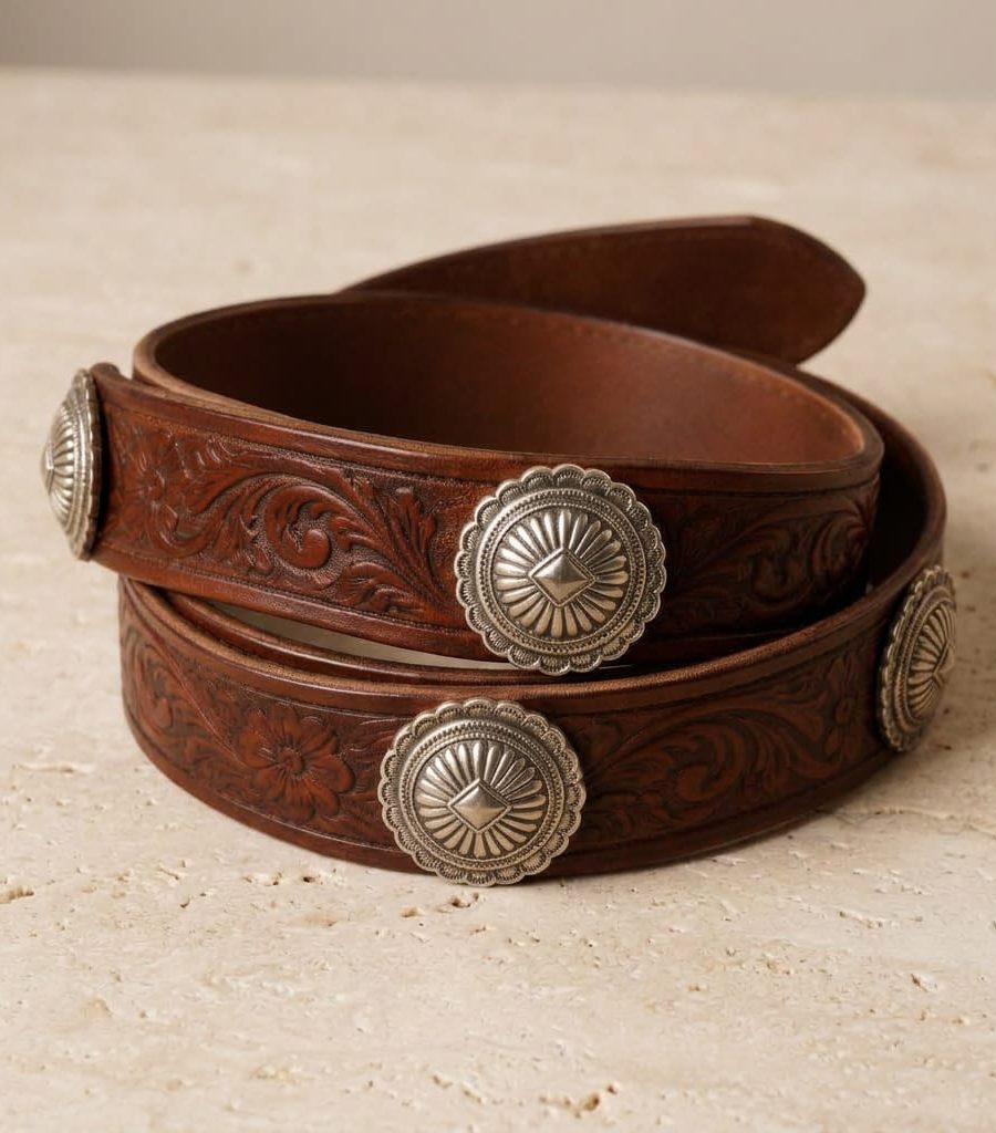 Tooled Leather Concho Belt