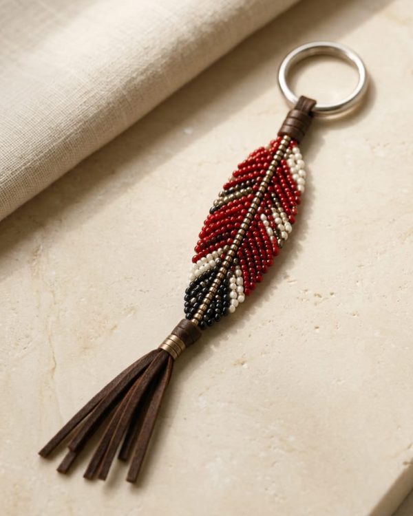 Beaded Red Feather Keychain