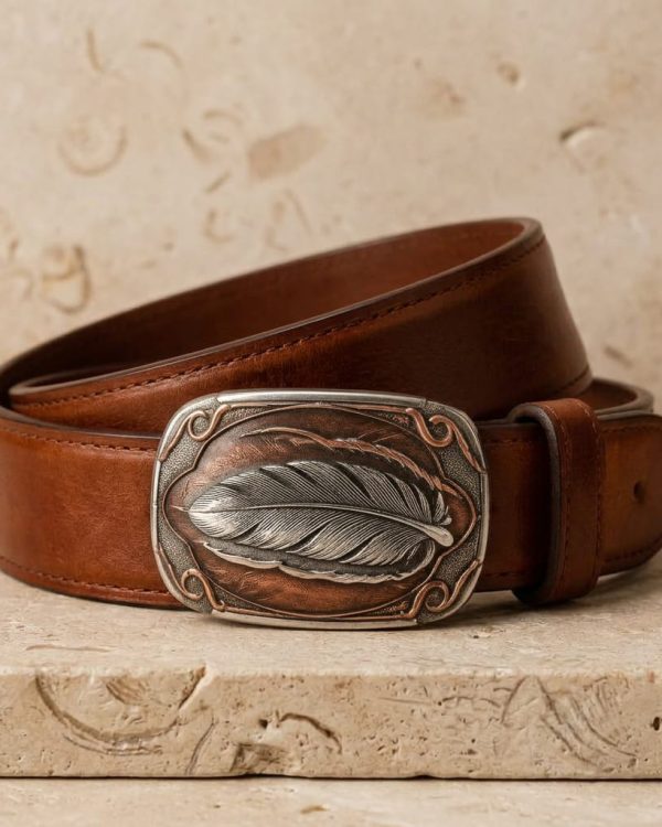 Hand Tooled Feather Buckle Belt